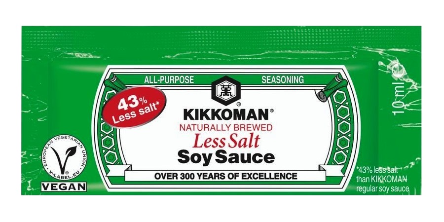 Salsa di soia less salt in bustina monodose Kikkoman 10ml. Salsa di soia less salt in bustina monodose Kikkoman 10ml.